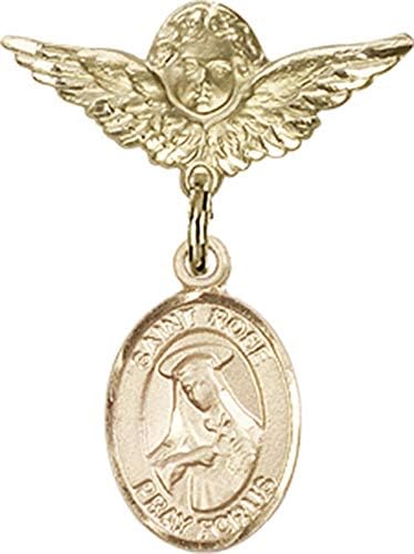 Детски икона Jewels Мания за талисман Света роза от Лима и пин Ангел с крила | Детски икона от 14-каратово злато с талисман Света
