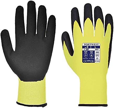Ръкавици Portwest Vis-Tex ПУ, Устойчиви На Гумата, Защитно Работно Облекло, Предпазни Ръкавици С покритие ANSI 105, жълто-черно, Средно