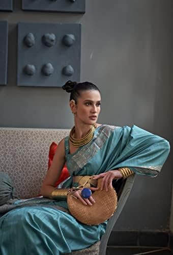 ЕТНИЧЕСКИ търговски център, канава богат вид индийски жени, блуза, сари от коприна, ръчно изработени Gala Copper zari 7345