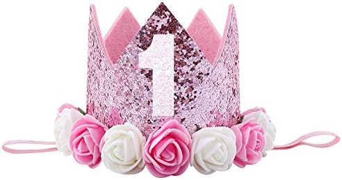 IWEMEK За Малки Момчета И Момичета Принцеса Тиара Короната на Номер Превръзка На Главата за 1-ви Рожден Ден Торта Шапка Златна Роза Цвете Аксесоари За Коса Подпори За Ф