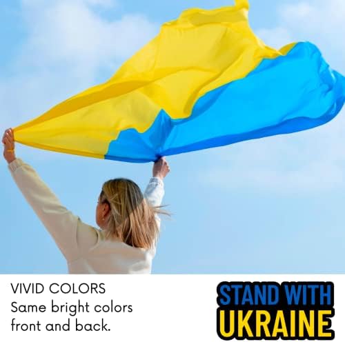 Знаме на Украйна 3x5 - Двойна светкавица - Ярки цветове за вътрешна и външна употреба - Украински Национални знамена - Месингови