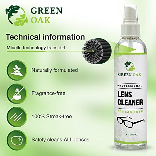 Комплект спрейове за почистване на лещи – Професионален спрей за почистване на лещи Green Oak с кърпички от микрофибър – Най-подходящ за очила, фотоапарати и обективи