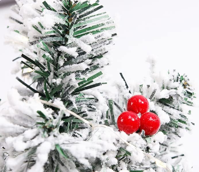 Предварително осветени Изкуствена Мини-снежно бяла Коледна Елха, 22-Инчов Малка Маса, Коледна Елха със светлини, Червени Плодове,
