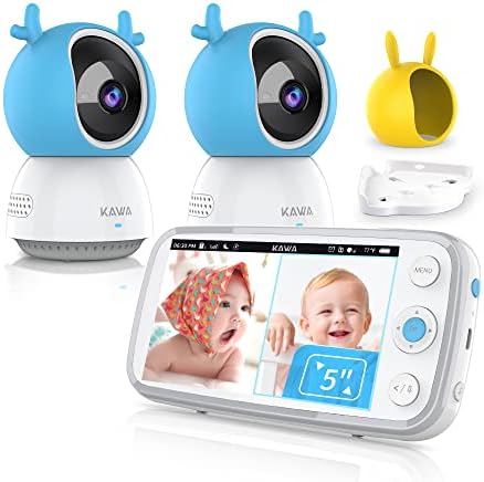 Следи бебето, Видеоняня KAWA с 2 камери и звук, Екран с подсветка, 5 Екран с резолюция от 720P True HD, нощно визия, Връзка до 4