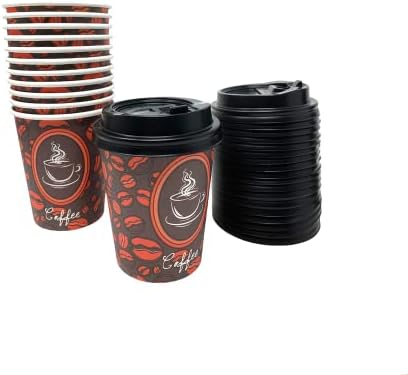 Tsyware 100 Качествени Опаковки за еднократна употреба хартиени чашки за горещо кафе с капаци, идеално подходящи за приготвяне на
