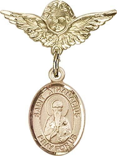 Детски икона Jewels Мания със Светия Амулет Атанасий и икона на Ангел с крила на булавке | Детски икона със свети със златен пълнеж