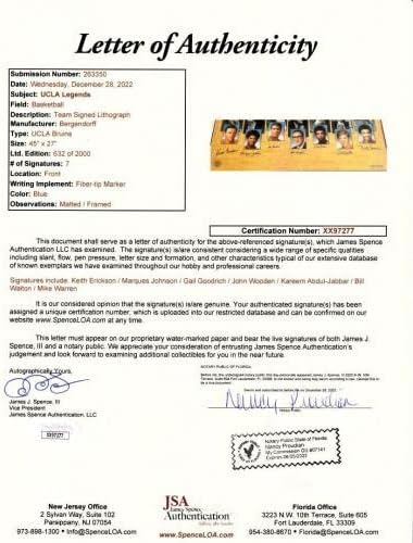 Легенди от калифорнийския университет подписаха лито, в рамката на Карим Абдул Джабар Бил Уолтън, Джон Вуден JSA - С автограф от