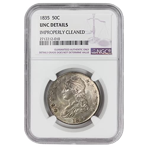 Бюст на американския сребро 1835 година с капак в полдоллара Unc. Подробности $0.50 Unc Подробности NGC