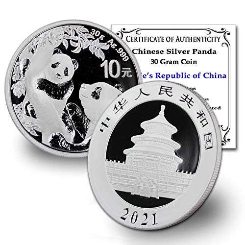 2021 Без монетния двор на 30-граммовая Сребърна монета с пандой, Лъскава, без лечение (в капсули), със сертификат за автентичността