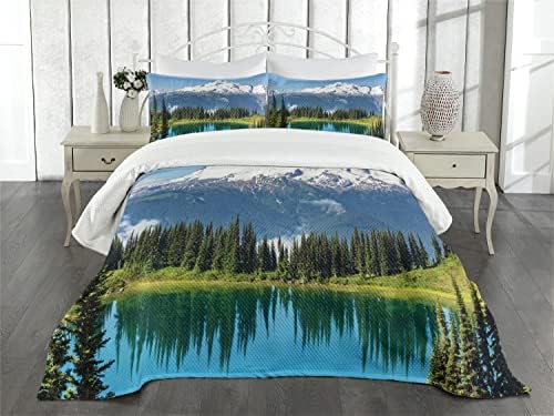 Постилка за легло под формата на Лунни планини с образа на Кристално Чистото езеро и Заснежените планински Върхове на Тема Туризъм