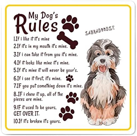 Alioyoit Забавно Метални Табели с надпис Правила на кучето ми, Селски Табела с отпечатъци от кучешки лапи, със Забавна Цитат за