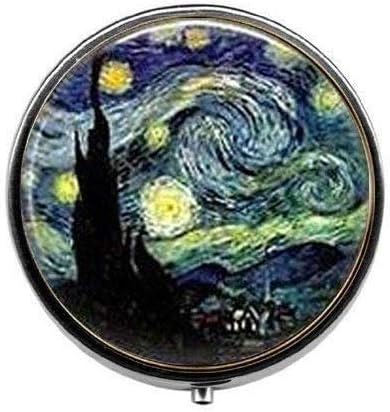 Украса Звездна нощ на Ван Гог Звездна нощ - Кутия За Хапчета с Артистична Снимка - Очарователната малка кутийка За Хапчета - Стъклена