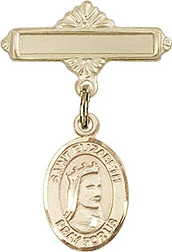 Детски икона Jewels Мания с чар Свети Елизабет Унгарска и полирани игла за иконата | Детски икона от 14-каратово злато с чар Свети