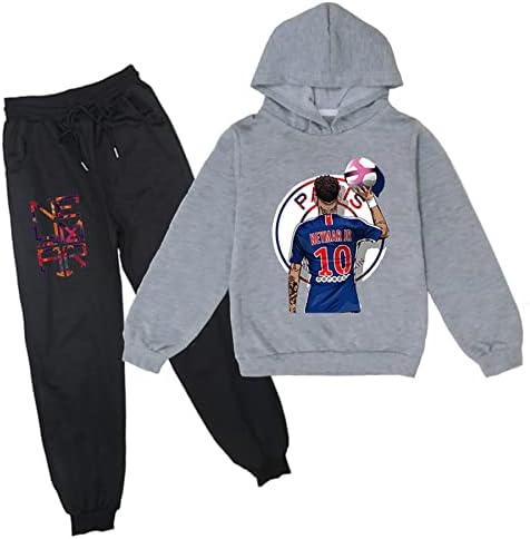 Bootfu/ Пуловер с качулка и спортни штанами за момчета, звезда футбол Неймар, Комплект от 2 теми, Спортни дрехи, Ежедневни Hoody за тийнейджъри (2-16 години)