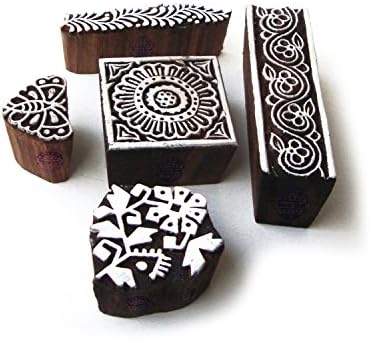 Дървени печатни блокове с художествен спирала шарките и кант (пакет от 6)
