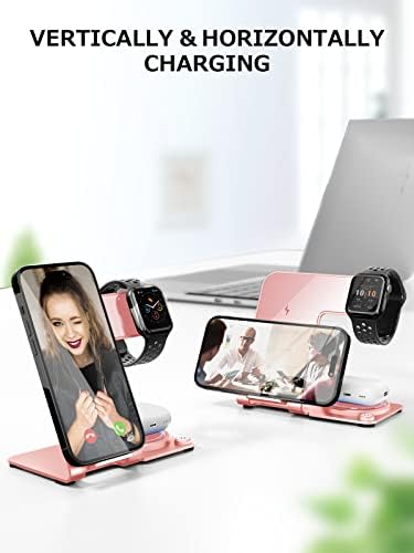 Зарядно устройство 3 в 1 за няколко устройства Розова поставка за бързо безжично зарядно устройство от алуминиева сплав за iPhone