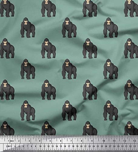 Зелен памучен трикотажная плат Soimoi, щампи на животни горила ширина 58 см