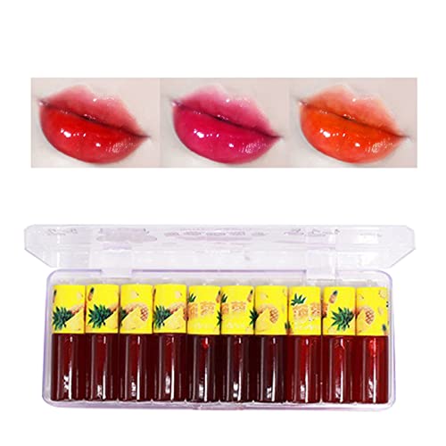 Комплект от 10 Кремове за устни Fruit Lip Glaze Creative За Ежедневна употреба Velvet Течна Козметика-Червило, Wet And Wild Блясък