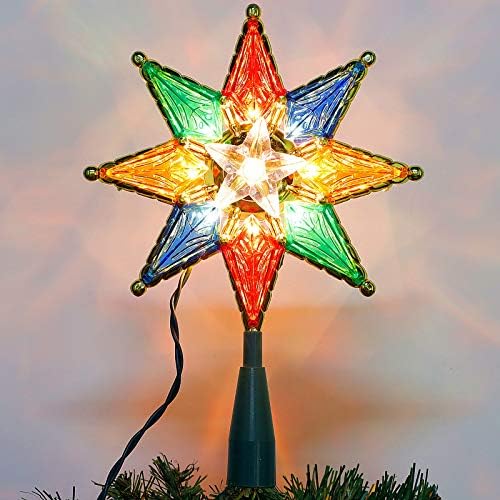 Върхът на Коледната Елха със светлини във формата на Блестящи Звезди, Цветни С 8-Точков Коледна звезда на Върха на дървото с 10
