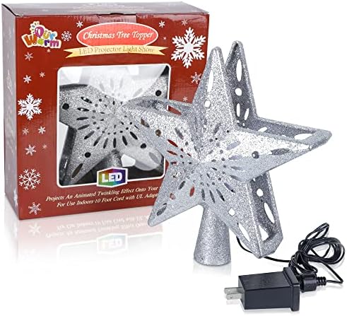 Topper за Коледно AerWo, Topper за Коледната Елха със светлини, Въртящи Проектор под формата на Снежинки, 3D Блестящ Кухи Topper за Коледни дърво коледна Украса