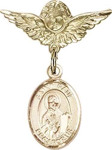 Детски икона Jewels Мания за талисман на Свети Апостол Павел и икона на Ангел с крила на Булавке | Детски икона от 14-каратово злато