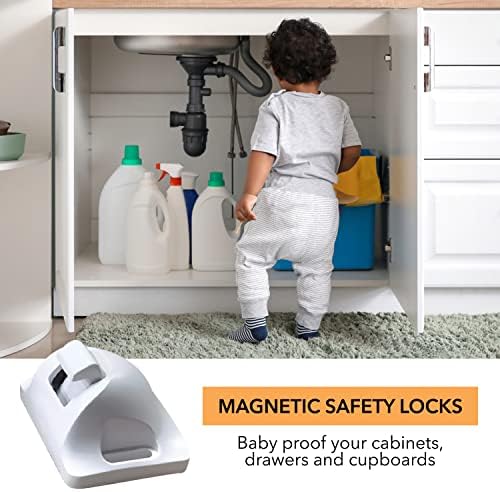Магнитни брави за шкафове LICYFERN (8 замъци и 2 ключа) - Невидими брави за кутии за деца, Лигав заключване за защита от деца и