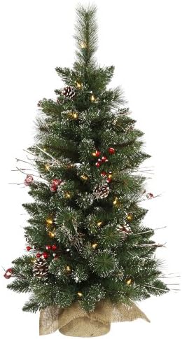 Изкуствено Коледно Дърво от Бор и горски плодове Vickerman 3' Със своите снежни Топчета, Прозрачни Гирлянди с подсветка от твърди