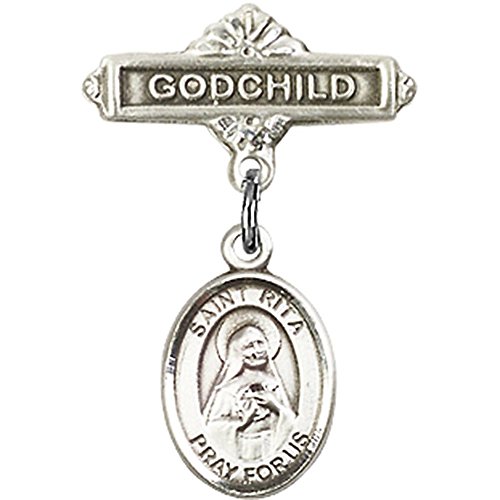 Иконата на бебето от сребро с талисман Свети Рита от от касия и игла за икона кръщелник, 1 X 5/8 инча