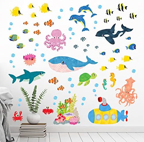 DECOWALL DS9-2014 Стенни Стикери Под морето, Стикери за Стена, Отклеивающиеся Подвижни Стенни Стикери за Детска Спалня, Дневна