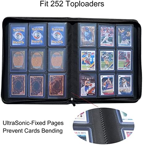 Корици Rieton Toploader, 250 + Калъф Джобове за съхранение на търговски картички Toploader, Двустранни джоба за MTG, YugiOh, бейзбол,