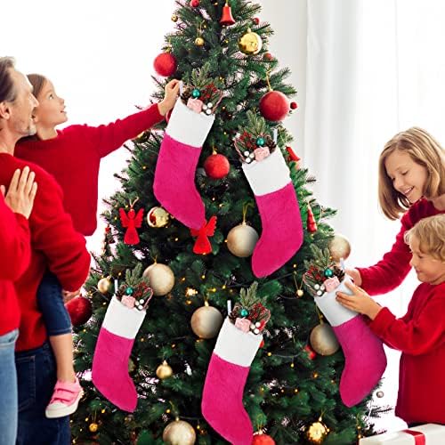 На филц и Коледни Чорапи, 8 опаковки, Красиви Коледни Чорапи, Плюшени Декоративни Чорапи, Коледни Чорапи за Окачване на Камина,