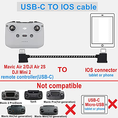 Hanatora 11,8 Инча USB C за iOS RC-N1 Кабел дистанционно управление за DJI Mavic 3/3 Classic, Air 2/2s, Mini 2/2 SE/3 Pro, Найлонов