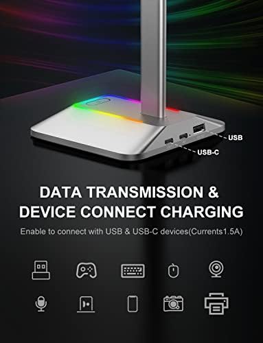 Новата поставка за слушалки bee RGB с 1 със зарядно, USB порт-C и 1 зарядно USB порт на настолен притежател на гейм слушалки с 7