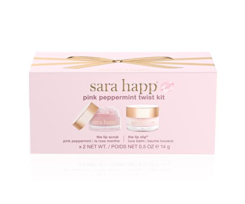 Набор от sara happ Pink Peppermint Twist Kit: Мента скраб за устни + Балсам-скраб за устни, ексфолиращ, хидратиращ, омекотяващ и