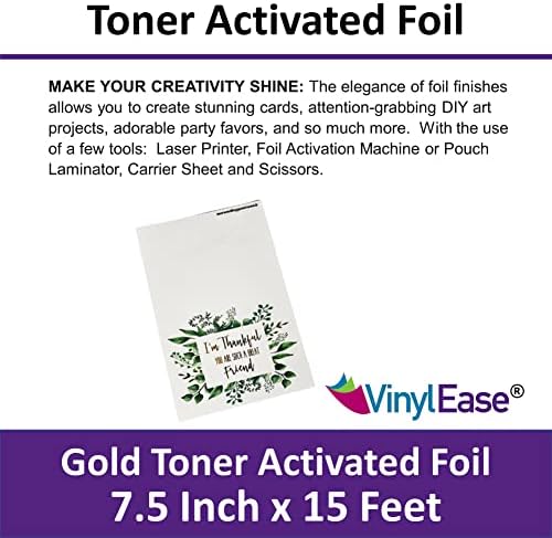 Ролка фолио, Винил Ease Gold Toner Reactive, 7,75 x 15 фута се използват с лазерен принтер, ламинатором. Ролка фолио за бродерия