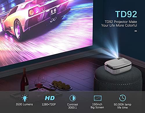 XDCHLK Нов технически мини проектор 5G TD92, вграден проектор за смартфони с резолюция 720P, 1080P видео, 3D, преносим проектор