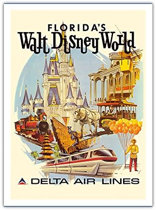 Светът на Уолт Дисни във Флорида - Първата година на експлоатация - Delta Air Lines - Ретро туристически плакат Дэниела С. Суини,