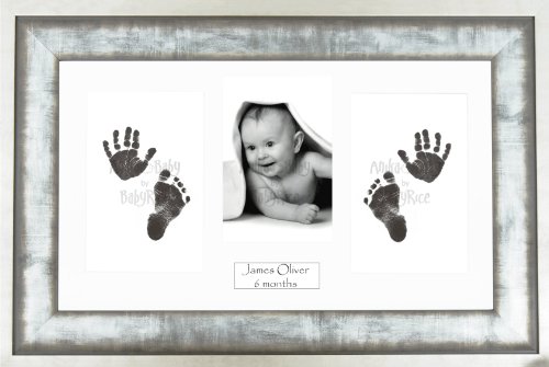 Комплект детски отпечатъци на ръцете и краката BabyRice / Черни Отпечатъци Без мастило / Рамка с ефект Градски Цветни Метали с бял