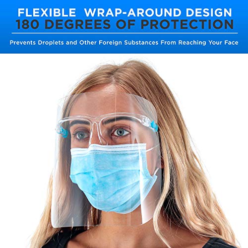 Щитове за лице TCP Global Salon World Safety 200 с рамки за очила (20 опаковки по 10 парчета) - Сверхпрозрачная защитна маска за