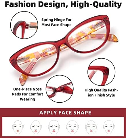 Дамски Очила за четене Autojouls в 5 опаковки, Дограма Cateye с Пружинным тръба на шарнирна връзка, Считывающие устройство, Очила