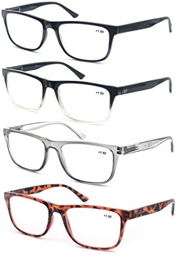 Очила за четене OLOMEE 1,5 Размер Оверсайз, Големи Квадратни Мъжки Ридеры, 4 опаковки, Удобни и Леки Очила С Гъвкава тръба на шарнирна