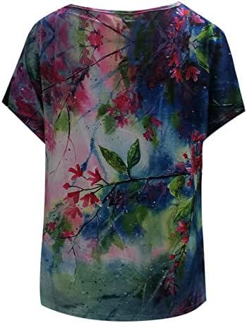 Женска Тениска Лято Есен 2023 От Памук с Къс Ръкав, Дълбоко V-Образно Деколте, Цветна Фигура, Без Приятелка, Риза Свободно Намаляване