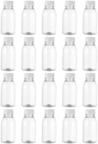 BESPORTBLE 20PCS Празни Пластмасови Бутилки за сок с Капак за Многократна употреба Прозрачни Контейнери за Насипни напитки за Мляко,
