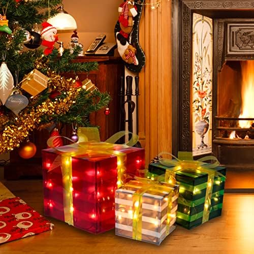 Кутии с Коледното осветление Joiedomi, Светещ Декоративна Подарък Кутия от PVC с предварителна подсветка, Вставляемые Светещи Коледни Кутии, картички и Подаръци, Украса