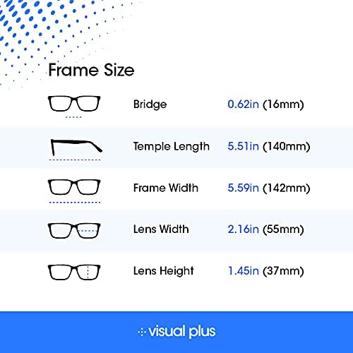 Правоъгълни очила за четене Visual Plus със защита от синя светлина за мъже и жени | Очила за компютър, игри, телевизор със защита