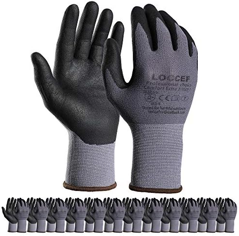 Предпазни работни ръкавици LOCCEF с нитриловым покритие от микропены - 12 Двойки, Найлонови ръкавици Безпроблемна плетени, За Декорация