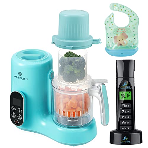 Устройство за приготвяне на бебешка храна Amplim Deluxe и Безконтактен Термометър за Челото на Бебета и Възрастни | съдържание на