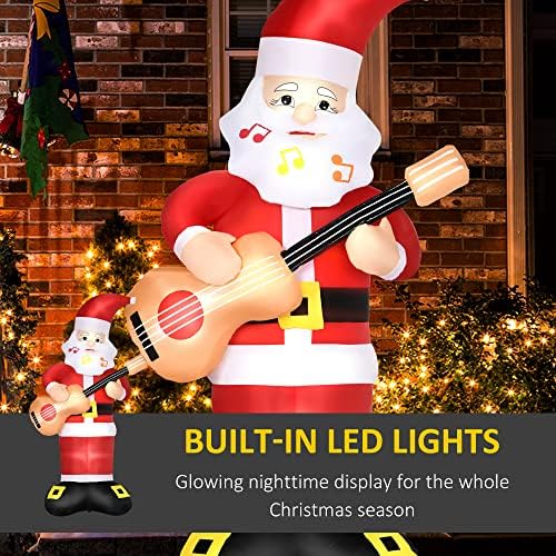 Outsunny 6 фута Надуваем Коледа Дядо Коледа, Свири на Китара, с Брада за Музикални Ноти, Надуваем Външен Led Дисплей в Двора на