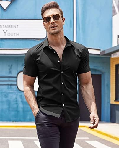 Мъжки ризи COOFANDY Muscle Fit Без Бръчки, Ежедневни Риза с копчета С Къс ръкав
