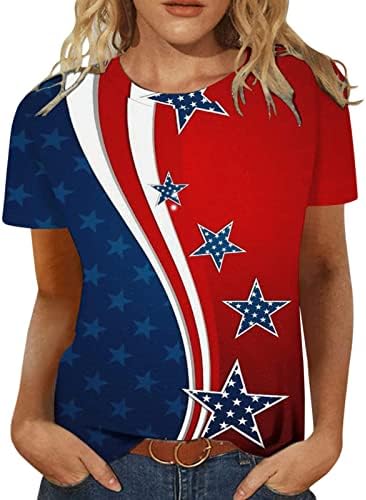 Женска Тениска с 4-ти юли, Патриотични Тениска с Американския Флаг, Лятна Реколта Тениски, Блуза с кръгло деколте и Къс Ръкав